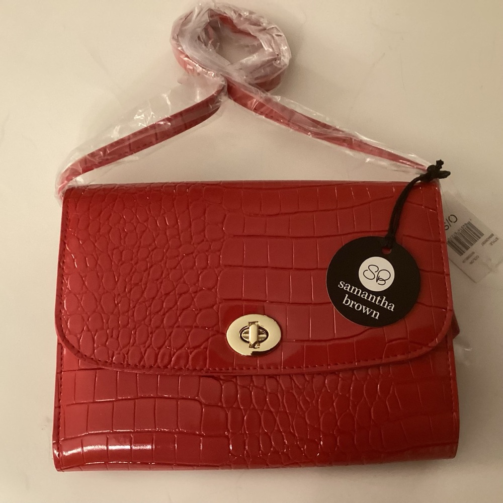 Samantha Brown Chic Red Croc-Embossed Crossbody Bag